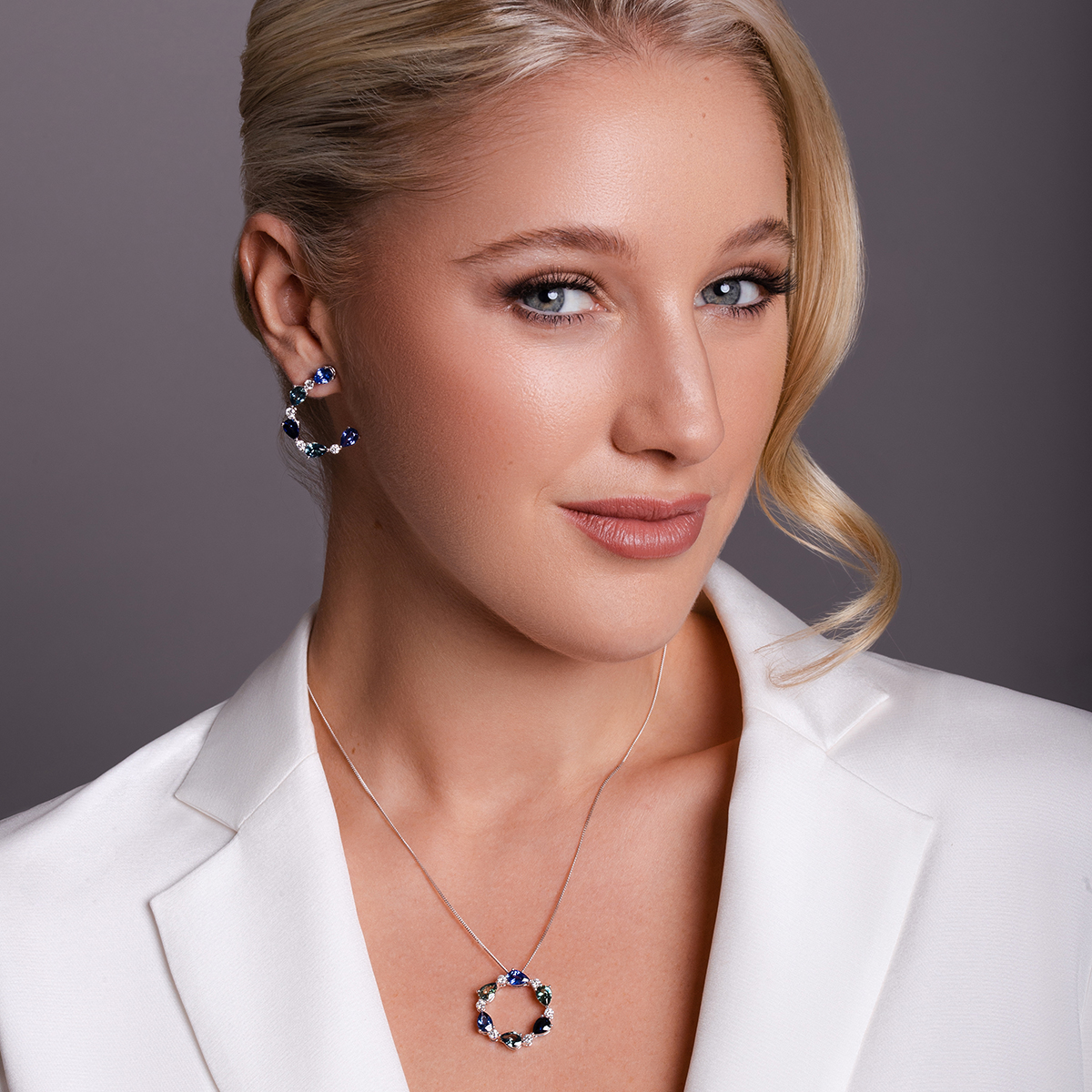 18k White Gold Fancy Sapphire & Diamond Earrings