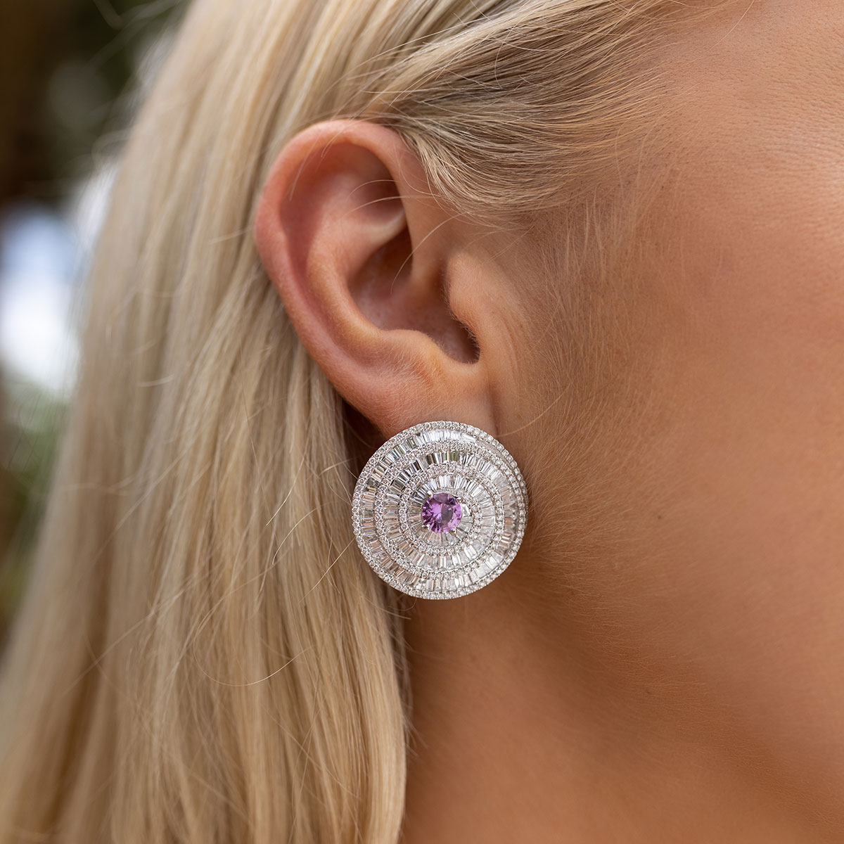 18k White Gold Fancy Sapphire & Diamond Earrings