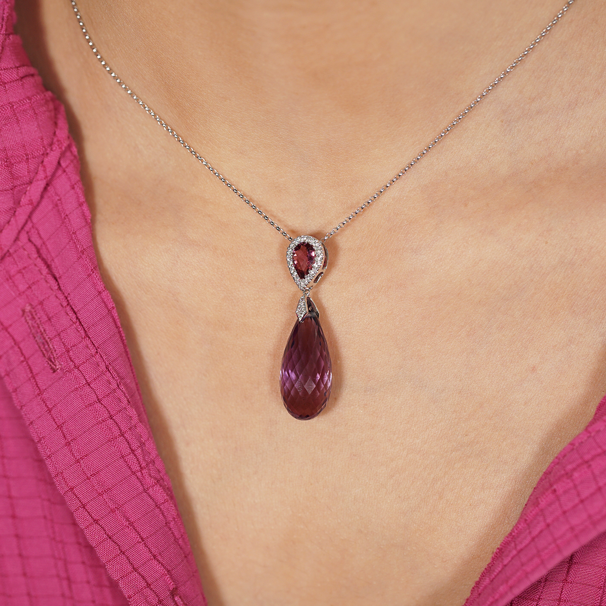 18k Gold Amethyst Tourmaline & Diamond Pendant