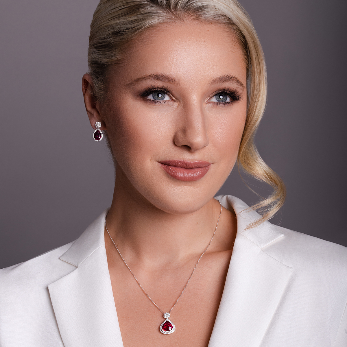 18k White Gold Rubelite & Diamond Pendant