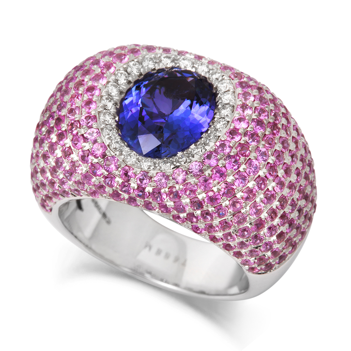 18k WhiteGoldTanzanitePinkSapphire&DiamondRing