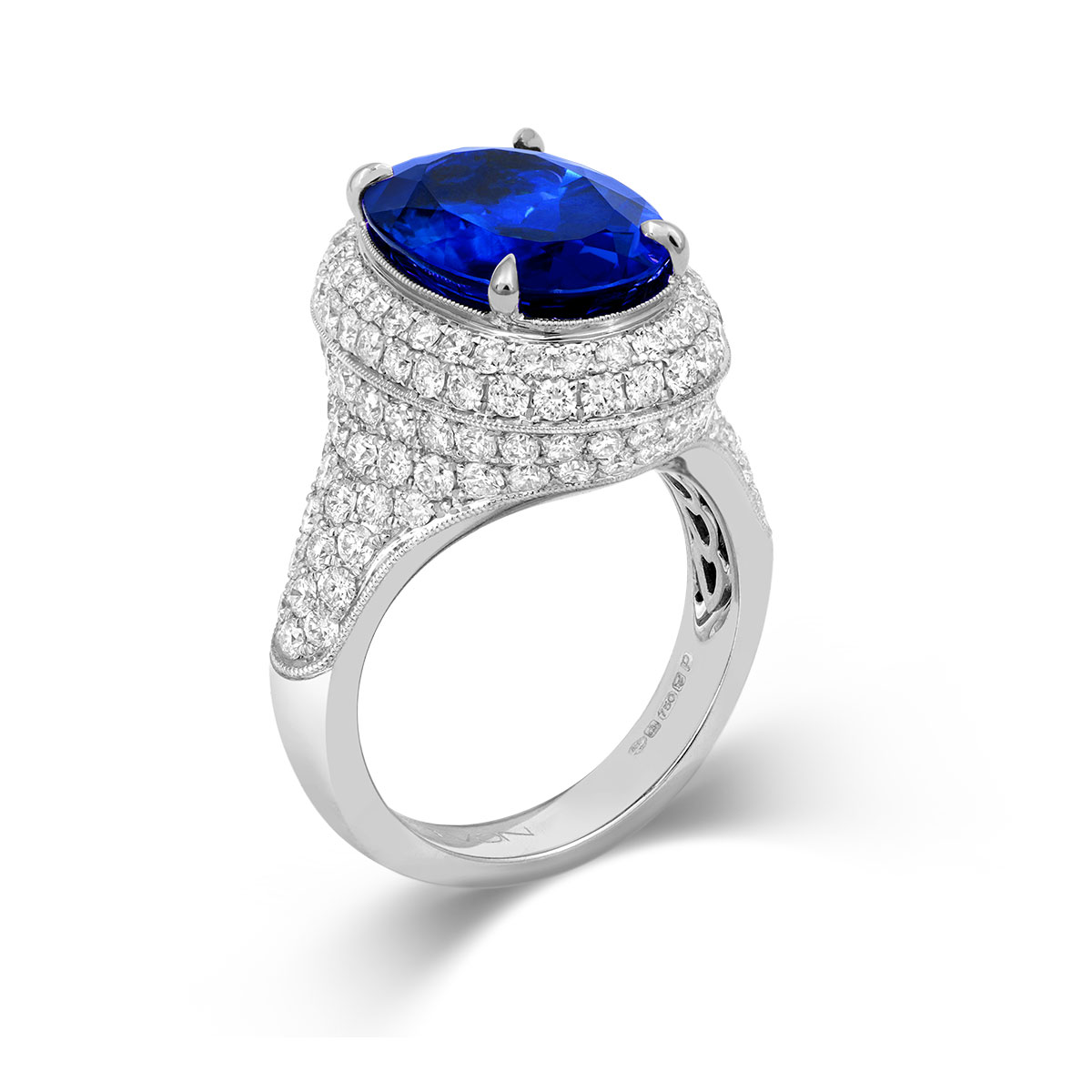 18k White Gold AAAA Tanzanite & Diamond Ring
