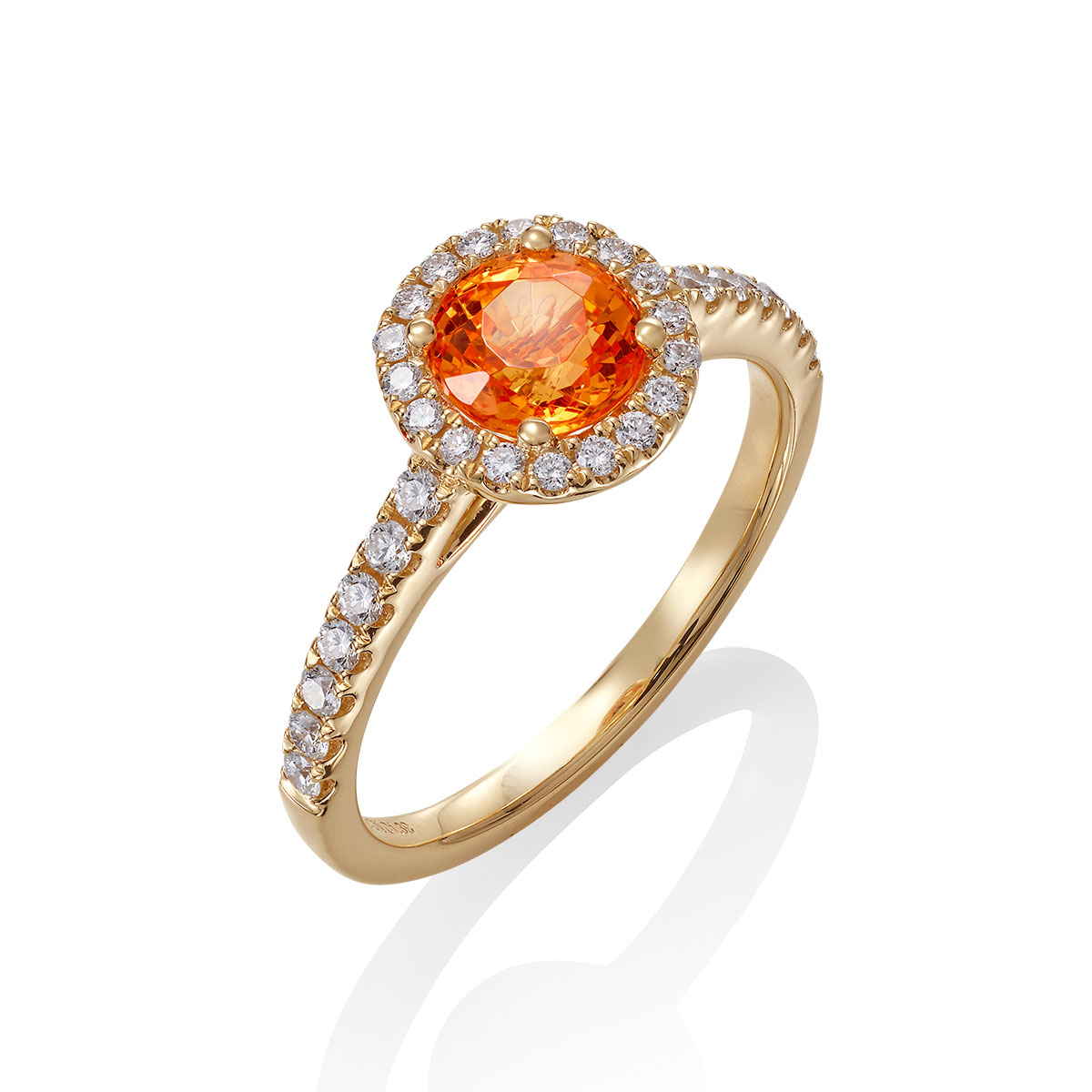 18k Yellow Gold Mandarin Garnet & Diamond Ring